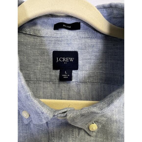 J.Crew Mens Short Sleeve Indigo Organic Chambray Button Down Shirt L Classic - Picture 3 of 13